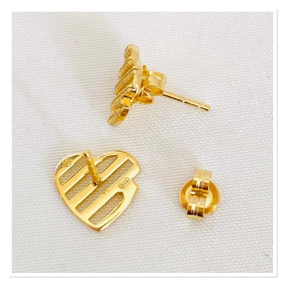 Michael Kors Sterling Silver Open Heart Stud Earrings 14k gold plated - Picture 2 of 11